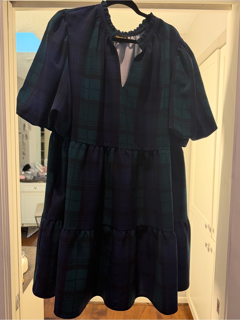 Sugarlips Navy & Green Plaid Tiered Dress for Girls